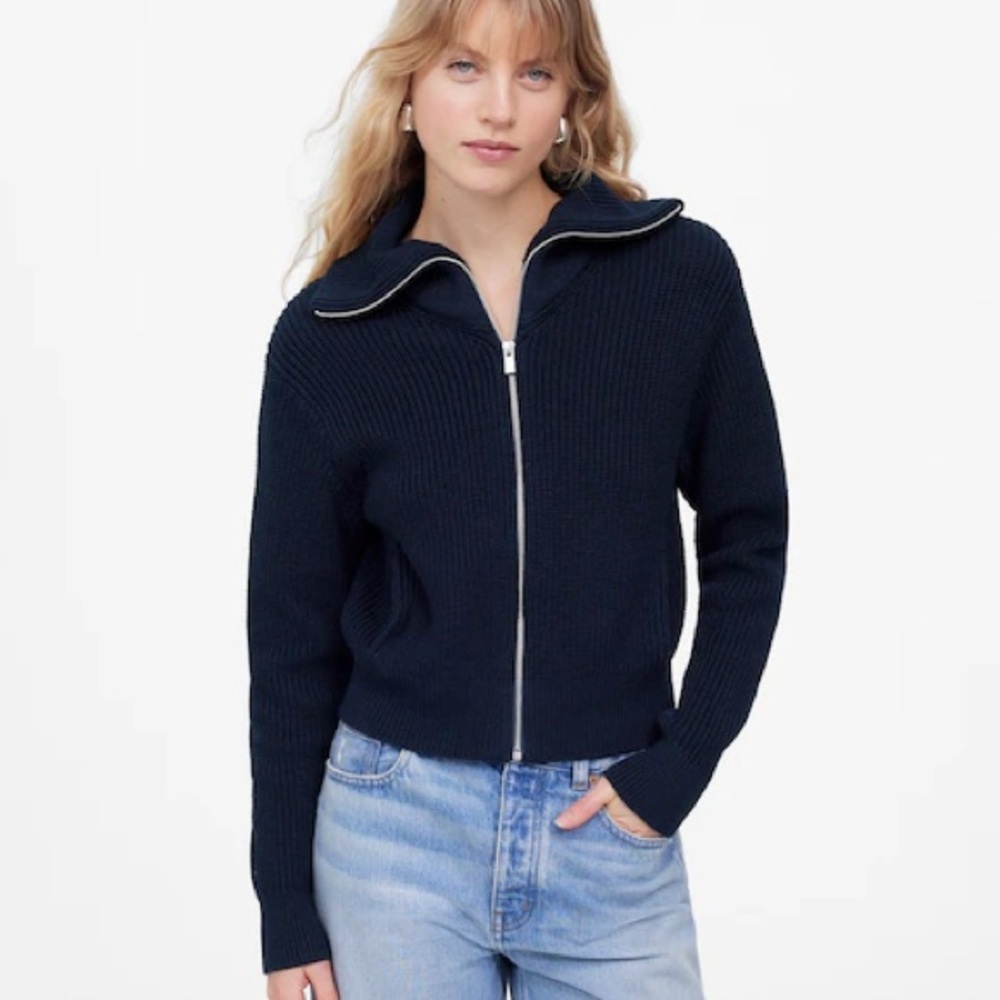 Madewell Ribbed Zip-Front Cardigan in Navy Size S